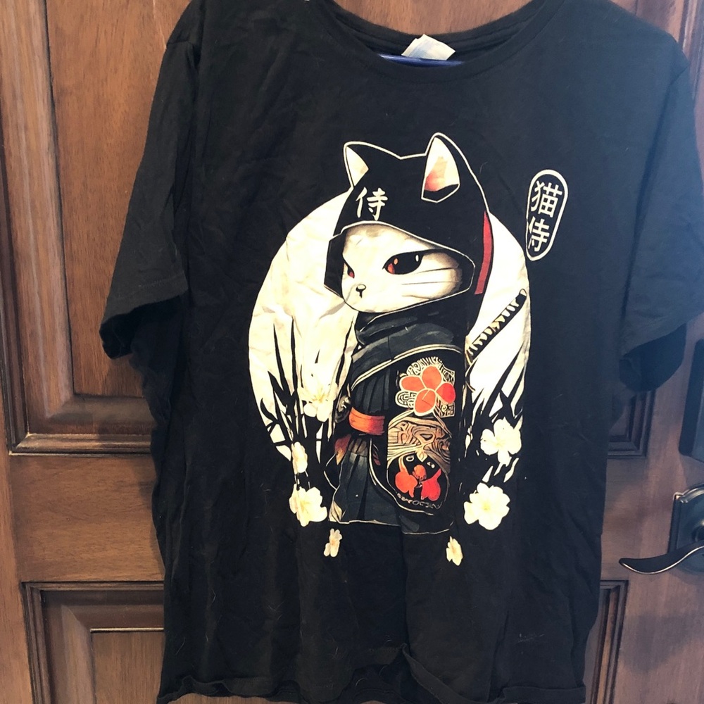 Black T-Shirt with Cat Ninja Design